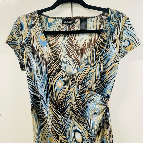 vintage y2k new york and co peacock print faux wrap dress - Picture 4 of 5